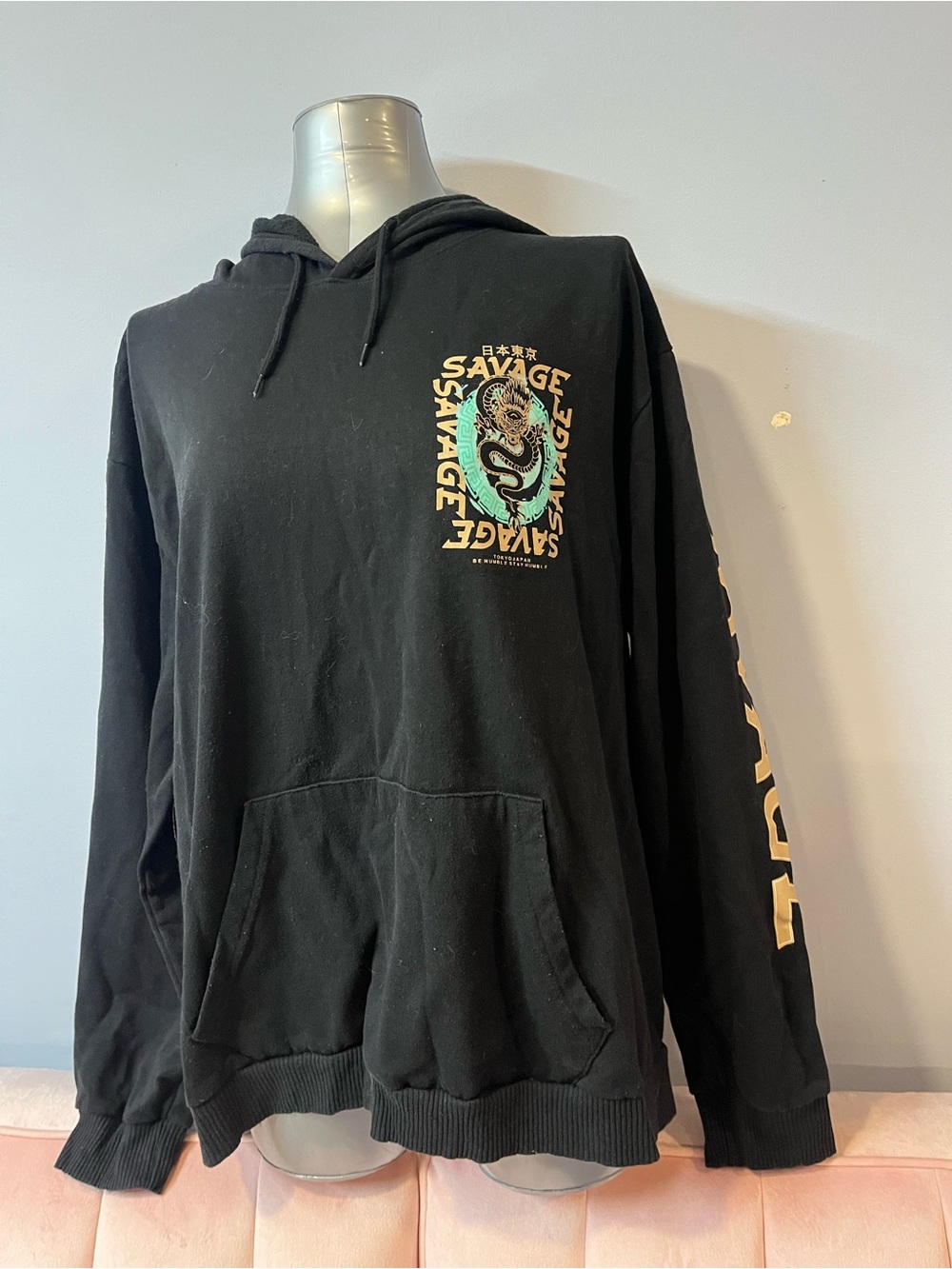 Salvage Black Hoodie with Yellow and Teal Graphic